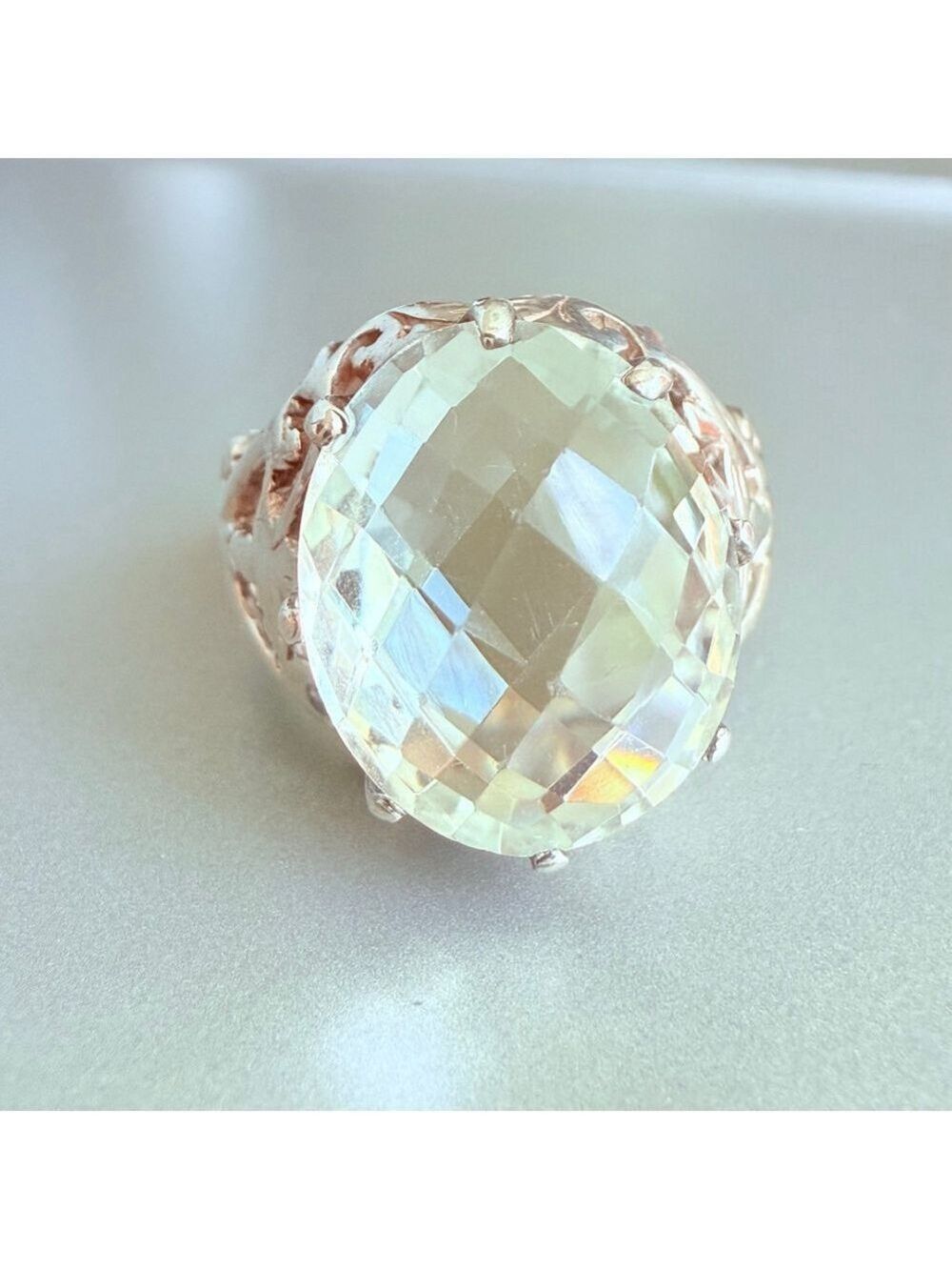 Grand Prasiolite 9.06 CT Solitaire Green Amethyst 925 Sterling Silver Ring - Picture 2 of 12